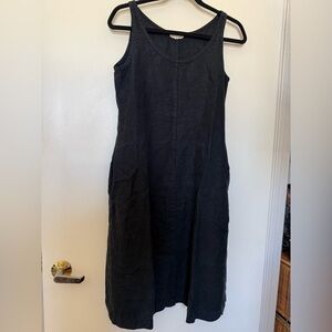 Eileen Fisher Black Tank Style 100% Linen Dress with Pockets